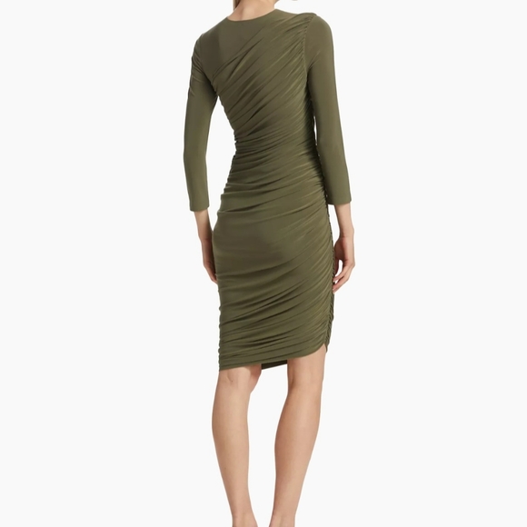 Norma Kamali Diana Shirred Jersey Knee-length Dress Military - Picture 2 of 5